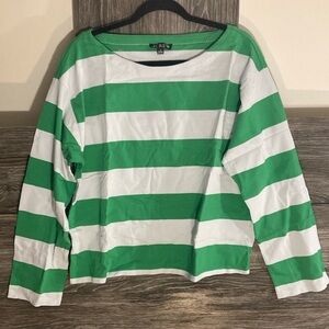 Brand new J.Crew women’s Green and White Striped Long Sleeve Shirt